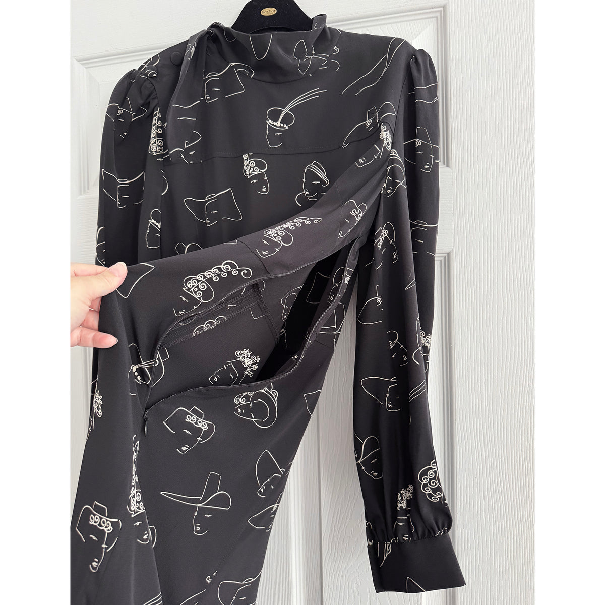 CO Faces Print Crepe Dress in Black, size Large (fits size Medium)