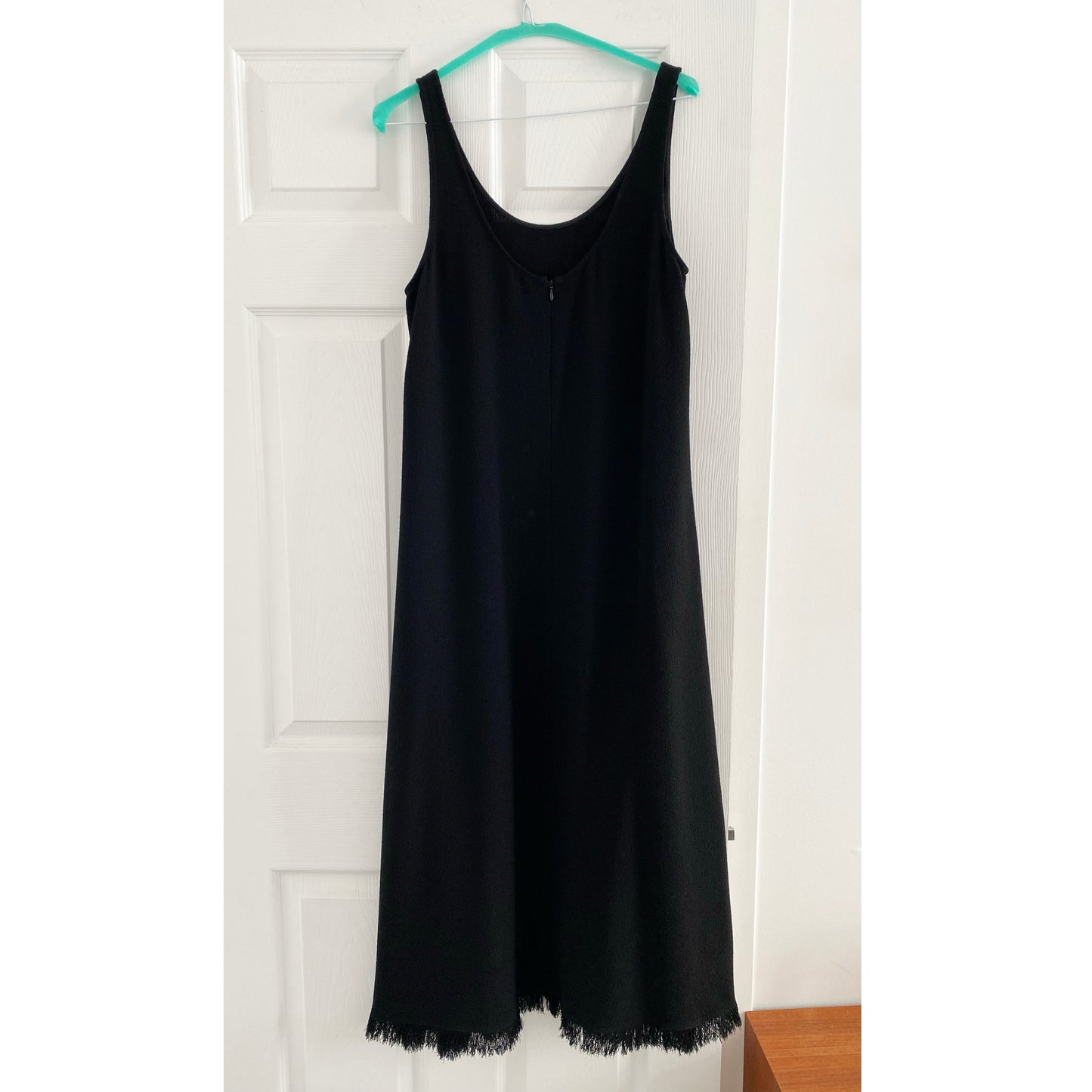 Co Black Crepe Dress with Fringe Hem, size Medium (fits M/L)