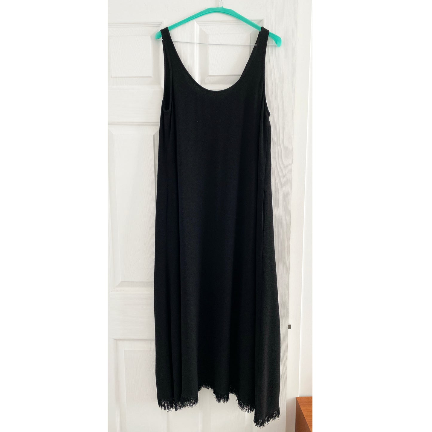 Co Black Crepe Dress with Fringe Hem, size Medium (fits M/L)