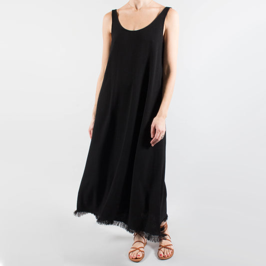 Co Black Crepe Dress with Fringe Hem, size Medium (fits M/L)