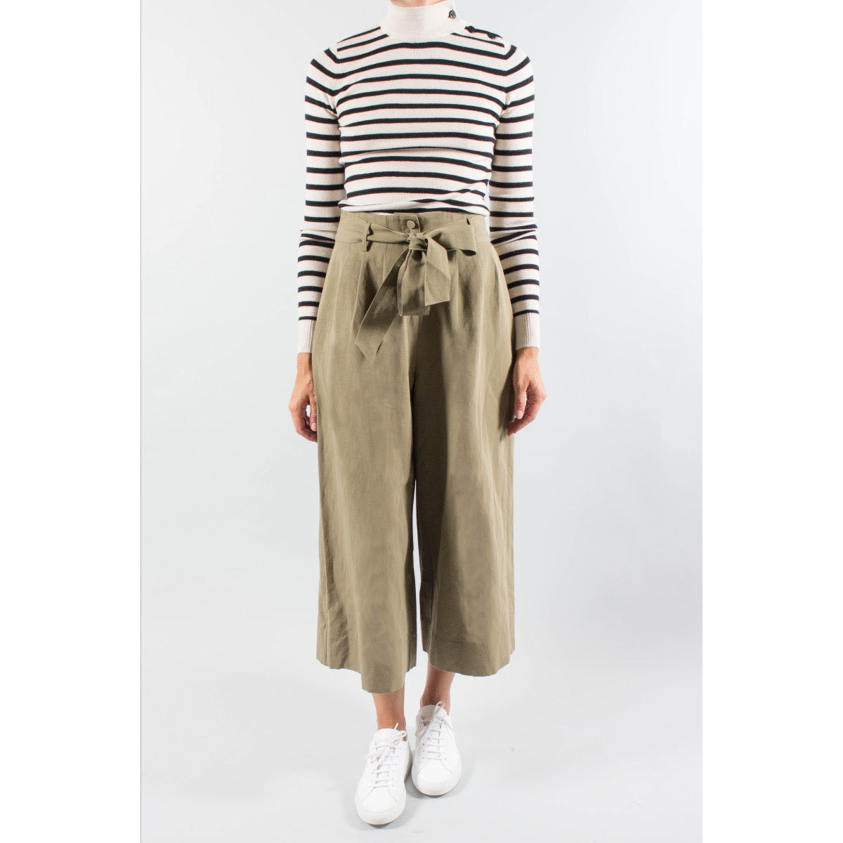 CO Cotton/Linen Wide Leg Culottes in Khaki Green, Size Large (fits Medium)