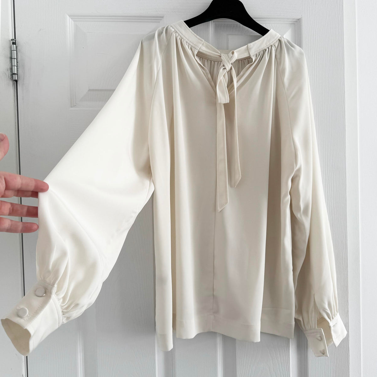CO Crepe Long Sleeve Blouse with Bow Back, size Large