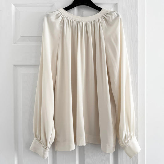 CO Crepe Long Sleeve Blouse with Bow Back, size Large