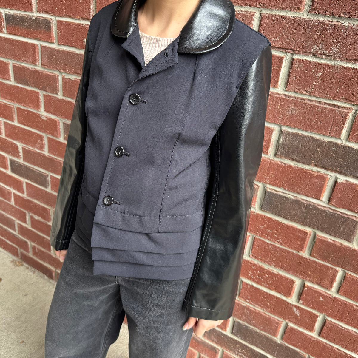 Tricot Comme des Garcons Varsity Jacket in Navy/Black, size Large (fits XS-M)