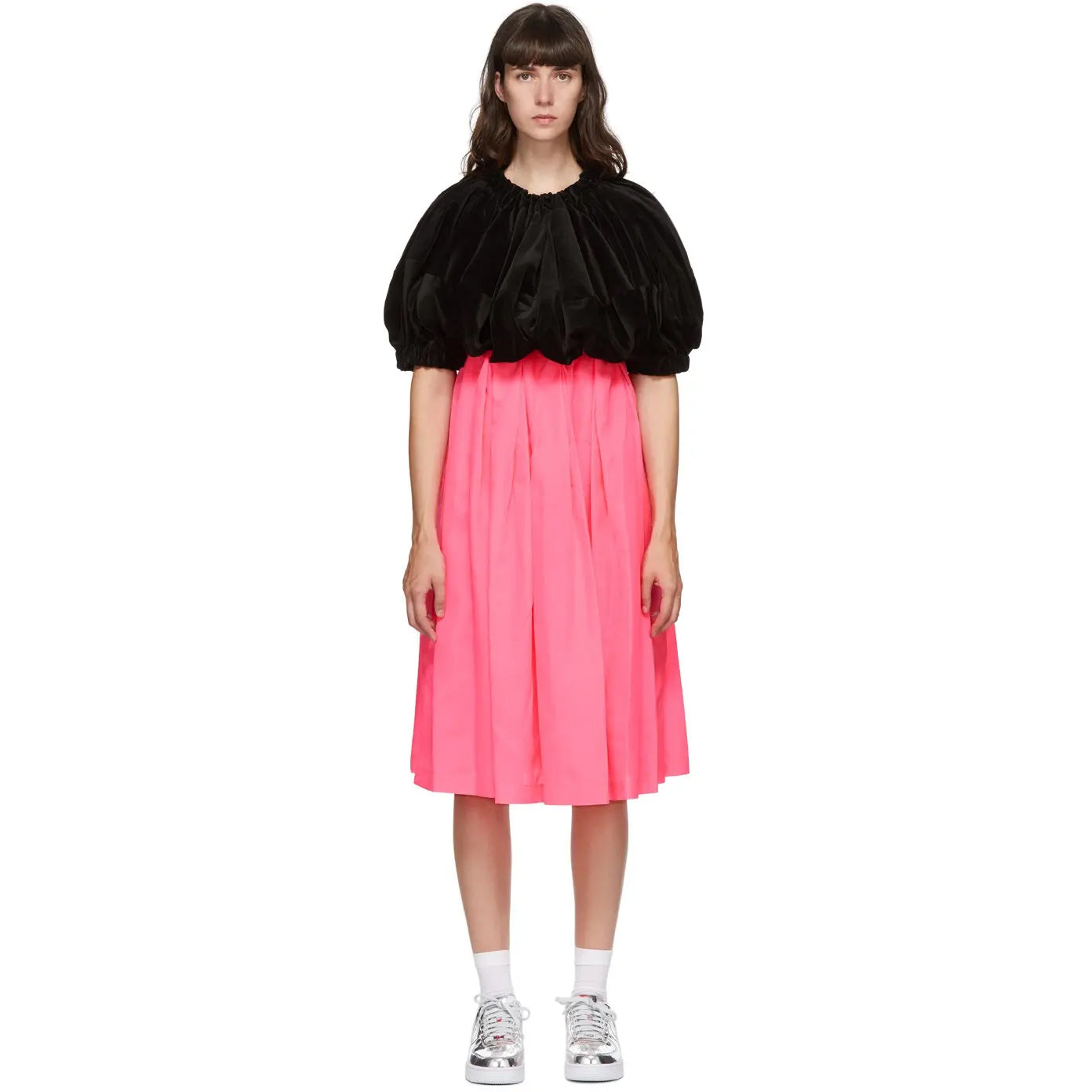 Comme des Garcons Black and Neon Pink Bubble Dress, size Large