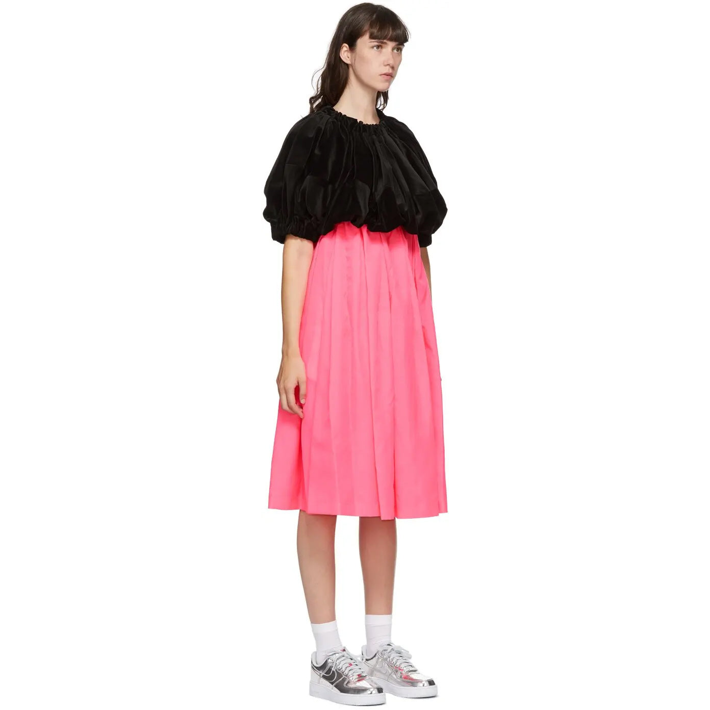 Comme des Garcons Black and Neon Pink Bubble Dress, size Large