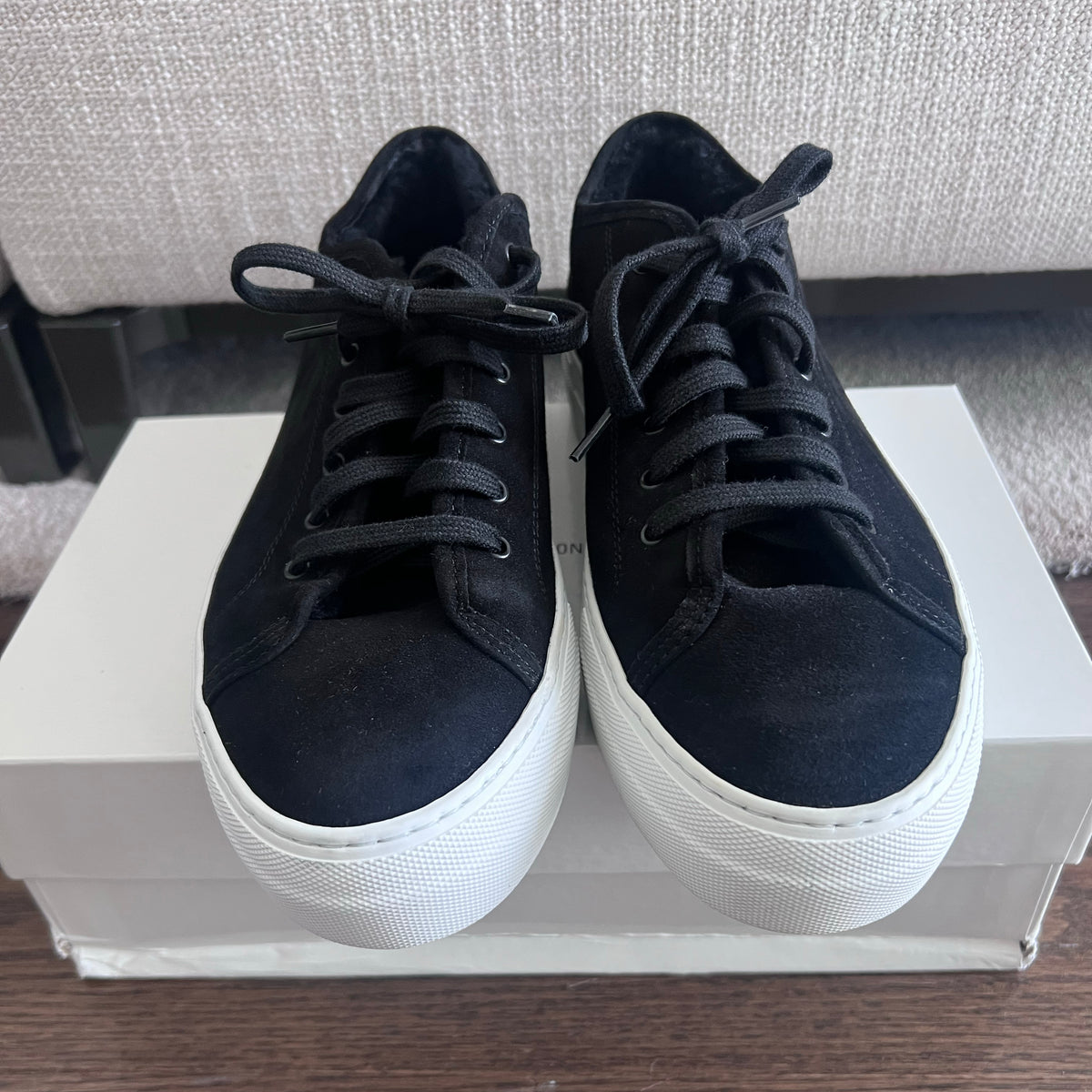 Woman by Common Projects Tournament Super Low with Shearling in Black, size 40