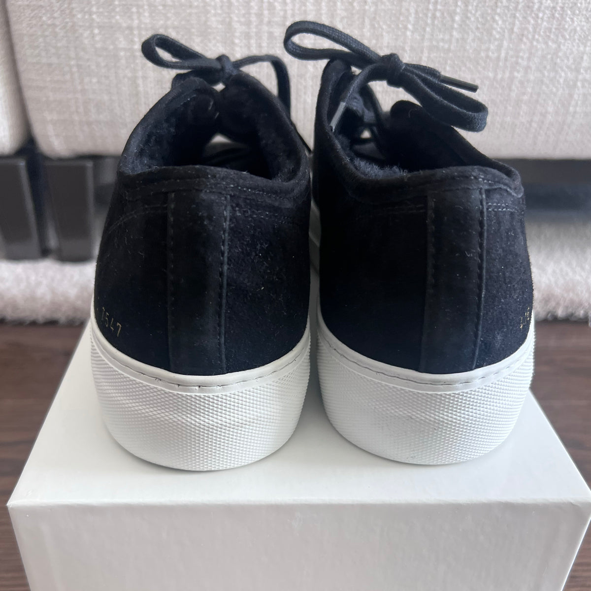 Woman by Common Projects Tournament Super Low with Shearling in Black, size 40