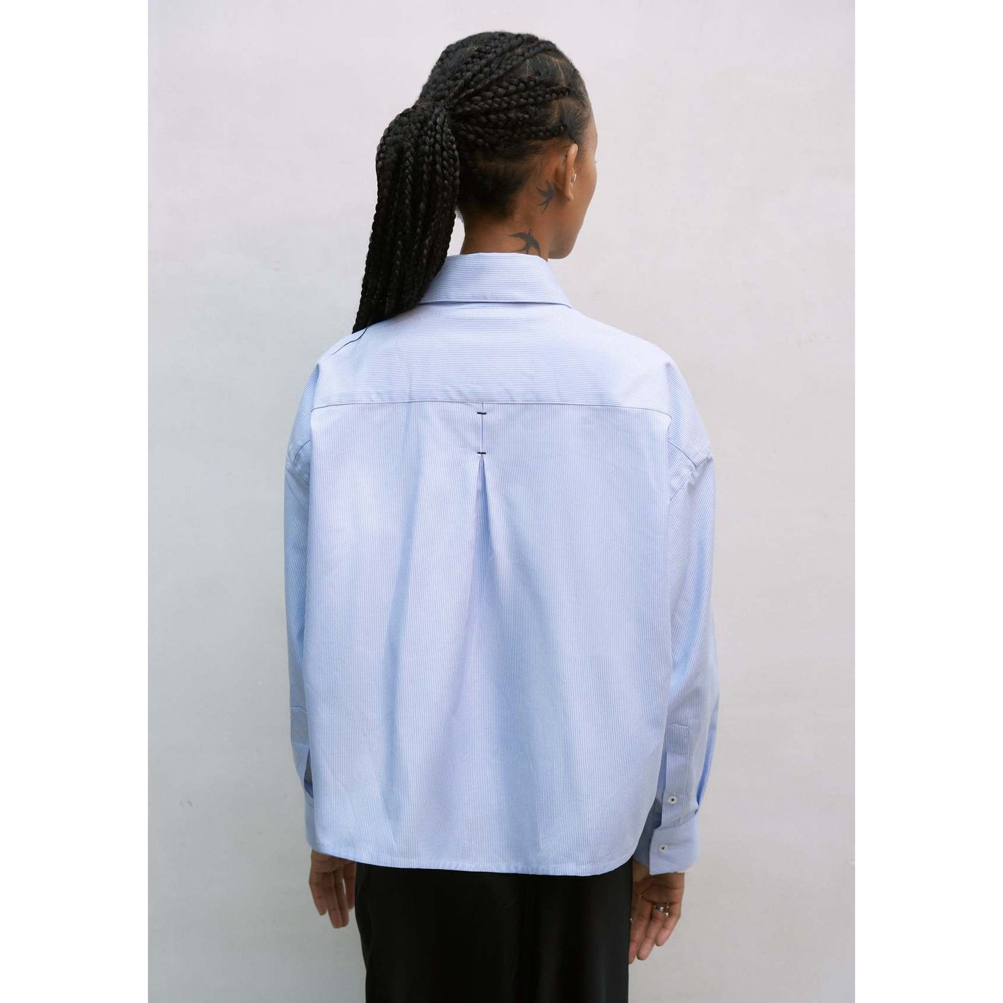Cordera Cropped Pinstripe Shirt in Blue (fits Medium ish)