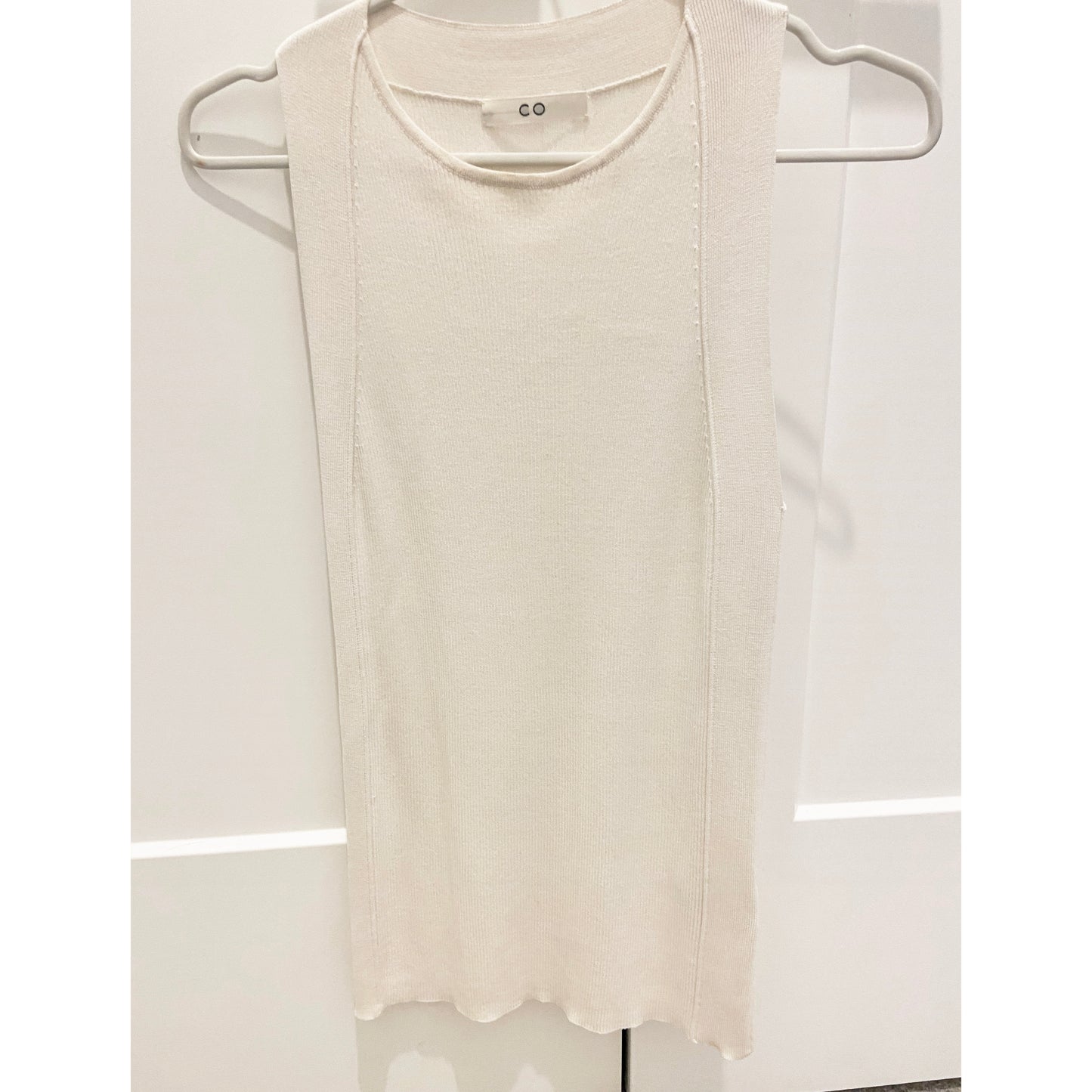 Co Ivory Ribbed Silk Tank, Size Small