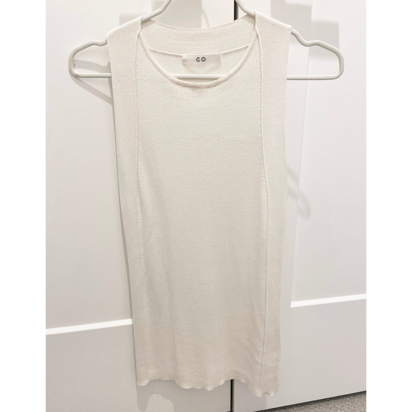 Co Ivory Ribbed Silk Tank, Size Small