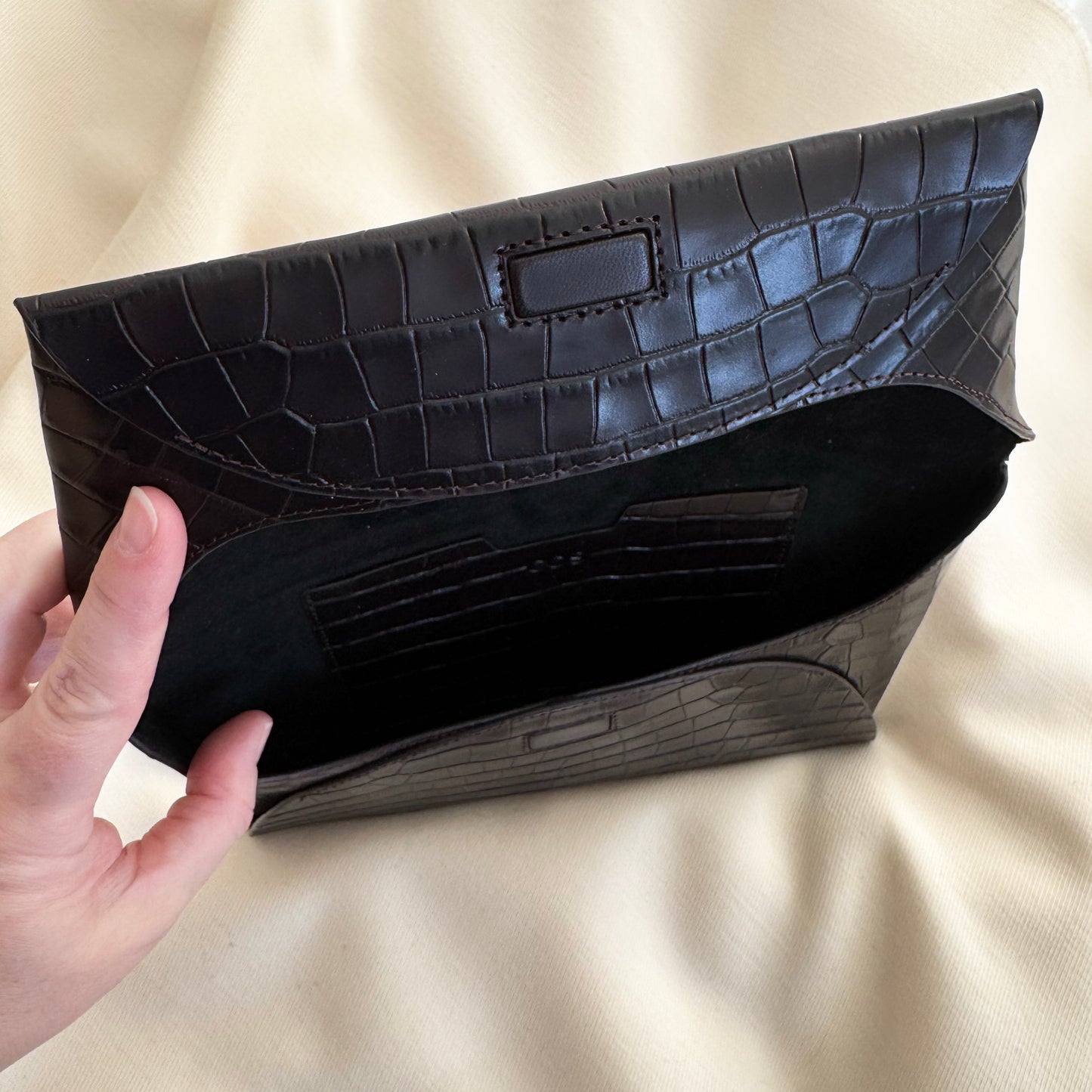 COS Stamped Croc Clutch in Brown