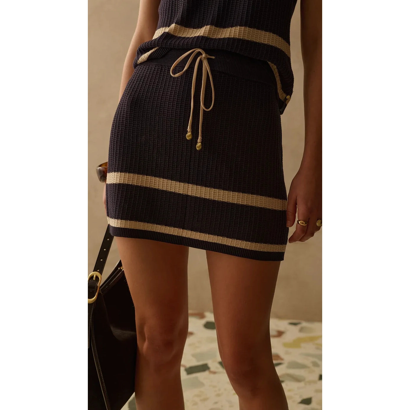 Sancia Australia Knit Skirt and Tank Set in Navy/Ivory Stripe, size S/M