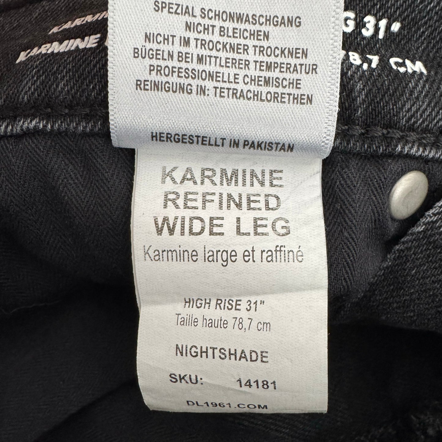 DL1961 "Karine" Wide Leg Jeans in Black, size 29