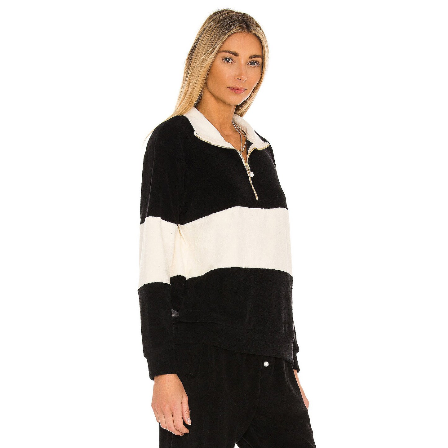 Donni Striped Velour Top in Black and Ivory, size Medium (fits S/M)