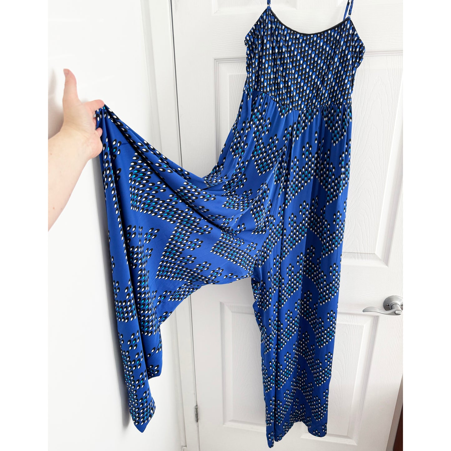 Robe longue imprimée bleue DVF, taille 10