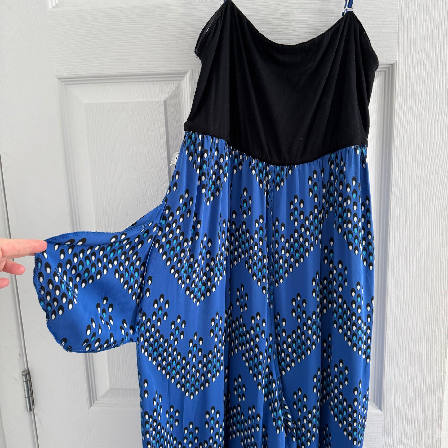 Robe longue imprimée bleue DVF, taille 10