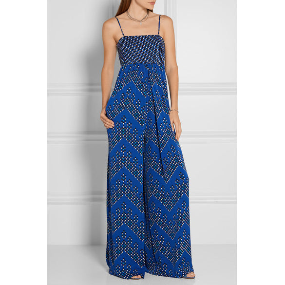 Robe longue imprimée bleue DVF, taille 10