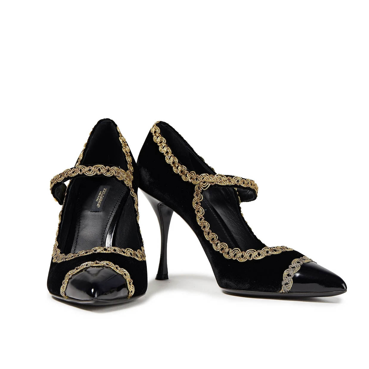 Dolce & Gabbana Black Velvet Maryjanes with Gold Trim, size 37 (fits like 6)