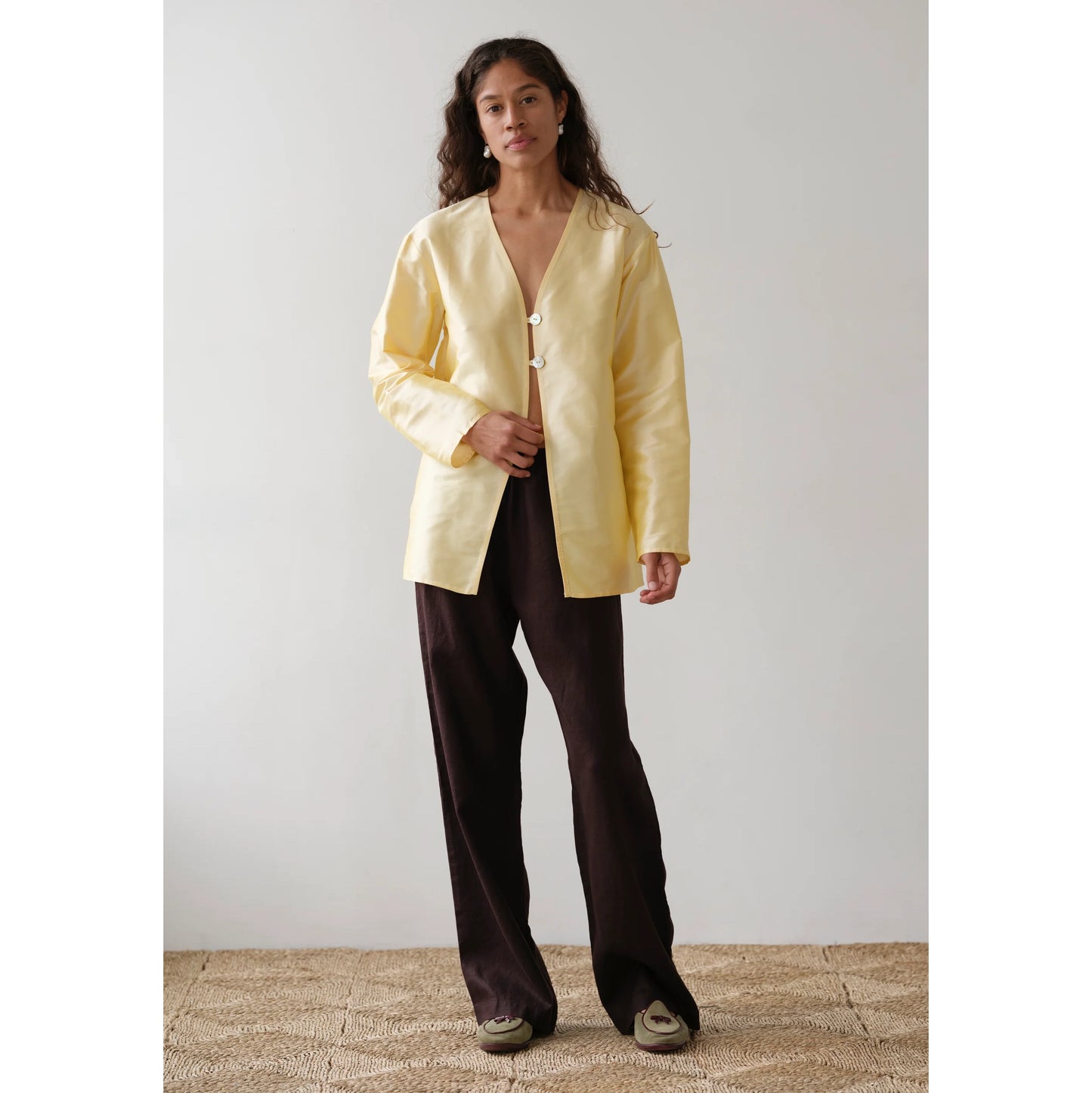 Donni Taffeta Split Top in "Butter" (Yellow), size Small