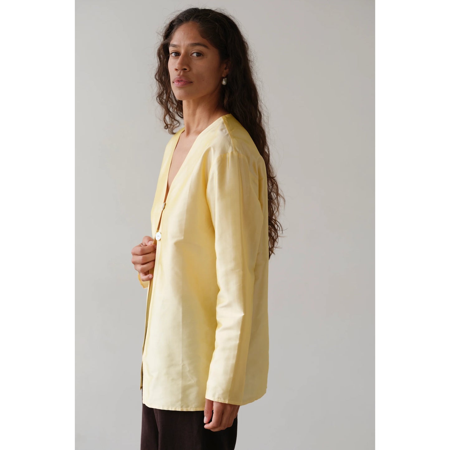 Donni Taffeta Split Top in "Butter" (Yellow), size Small