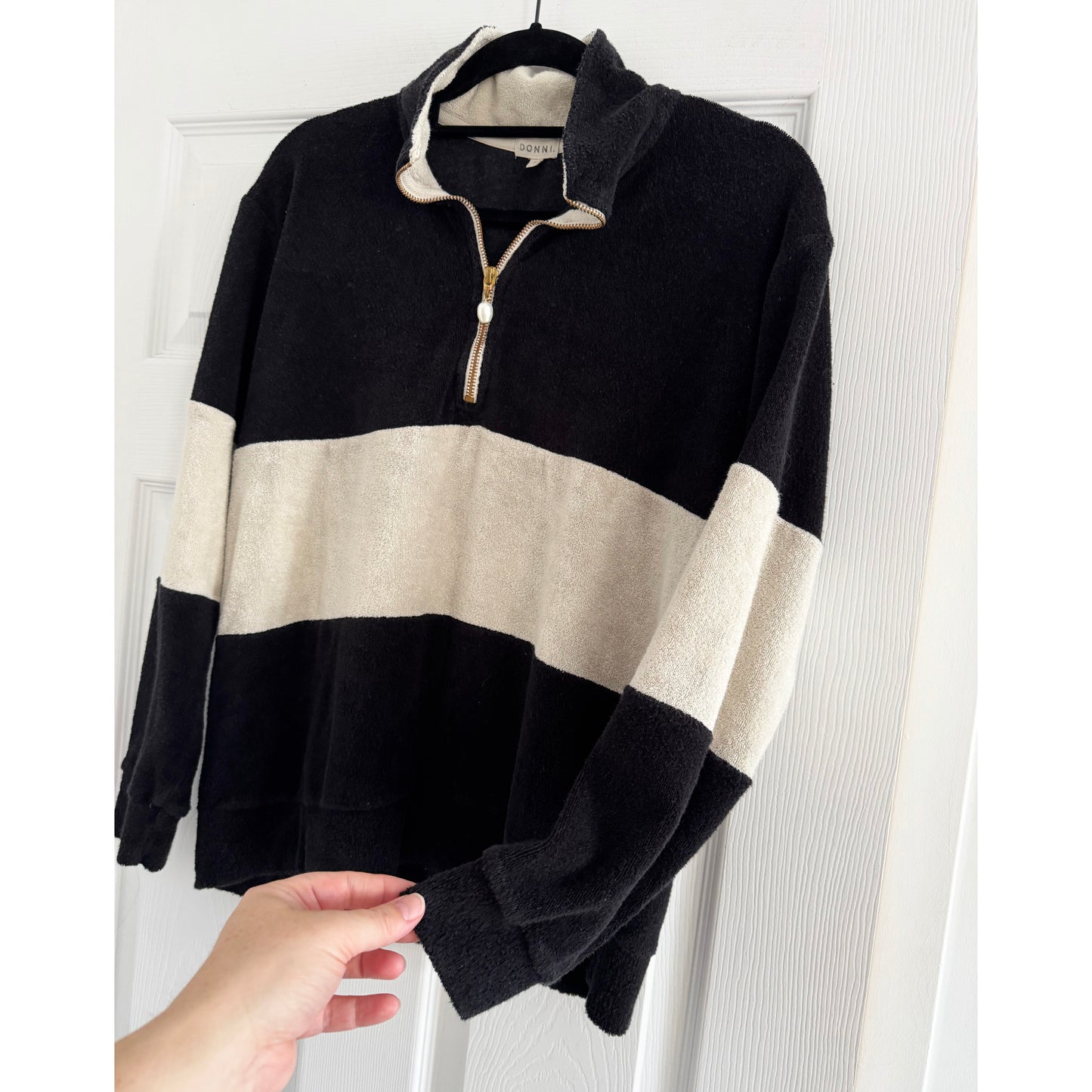 Donni Striped Velour Top in Black and Ivory, size Medium (fits S/M)