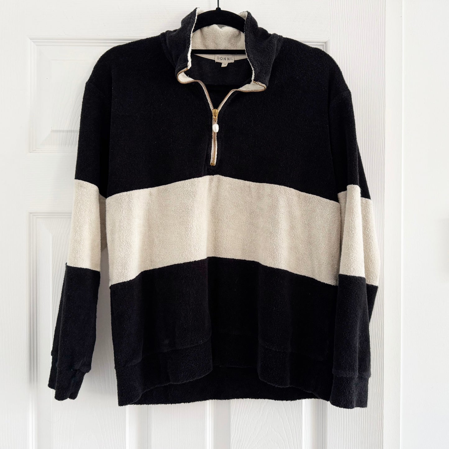 Donni Striped Velour Top in Black and Ivory, size Medium (fits S/M)