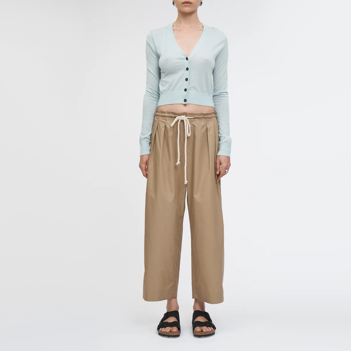 Maria McManus Drawstring Waist Cotton Pant in Taupe, size Small