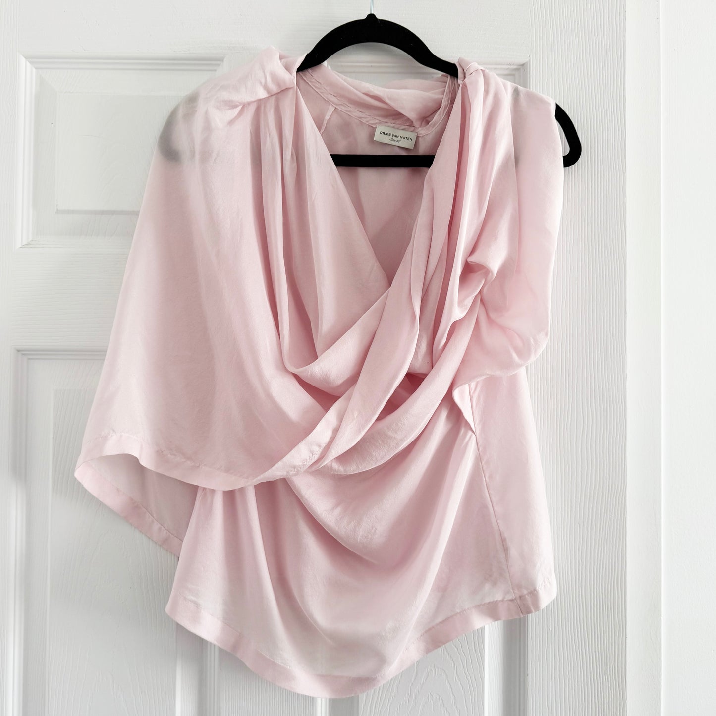 Dries Van Noten Draped Silk Blouse in Pale Pink, size 36