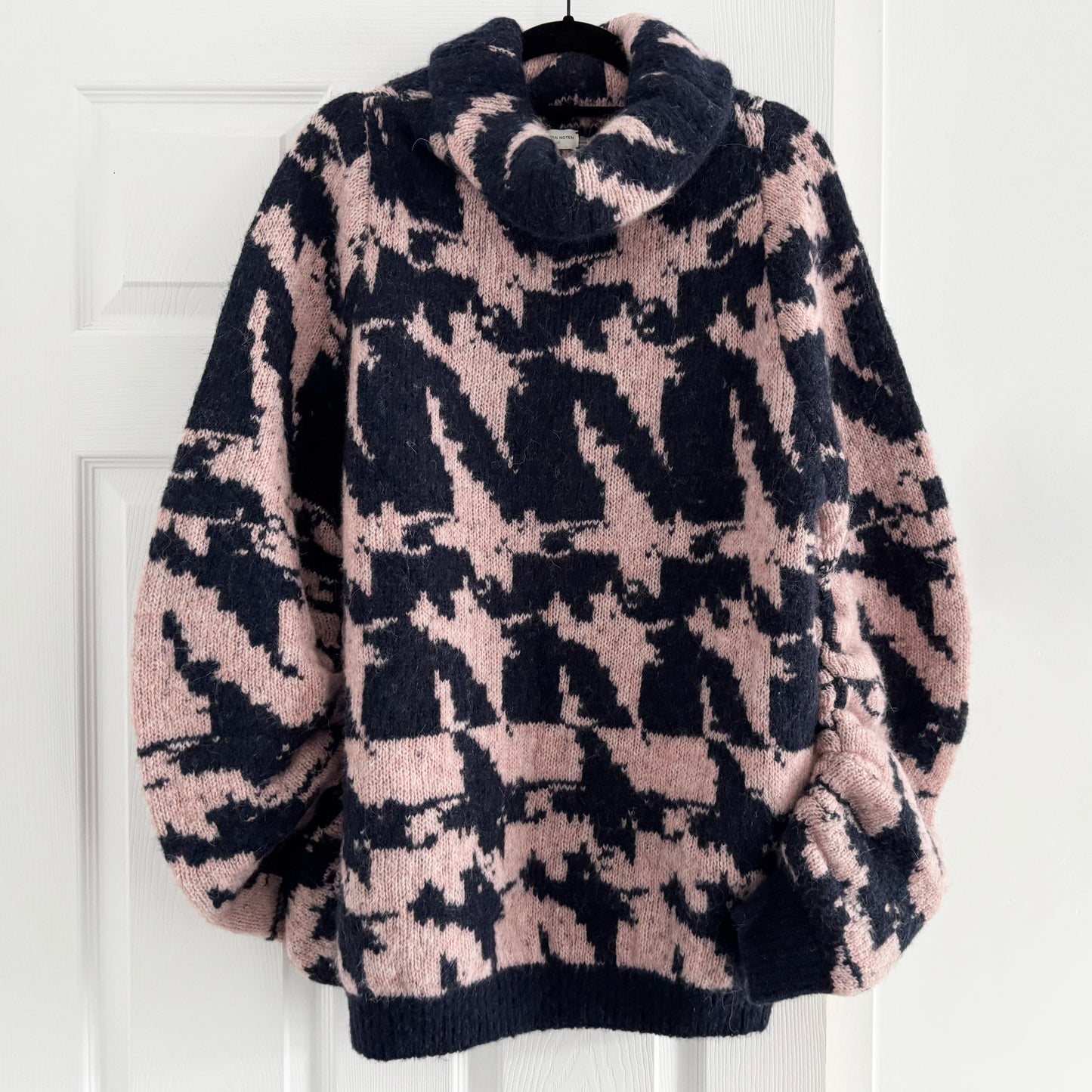 Dries Van Noten "Taiga" Printed Turtleneck in Pink/Navy, size Small