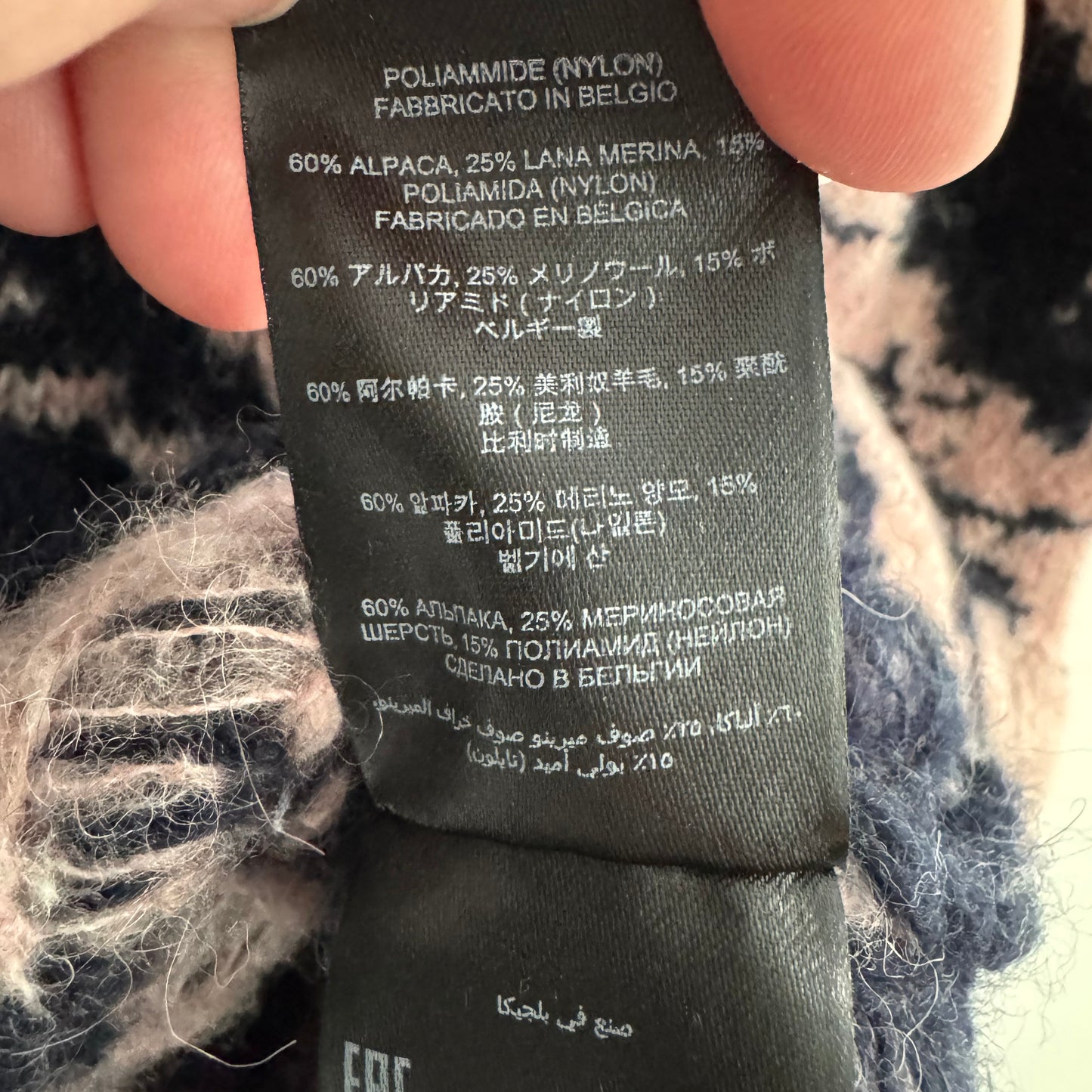 Dries Van Noten "Taiga" Printed Turtleneck in Pink/Navy, size Small