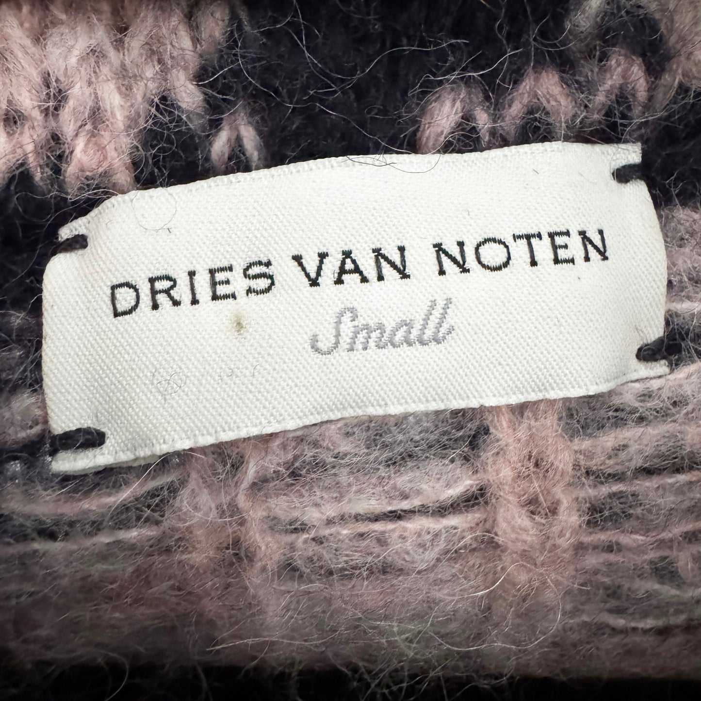 Dries Van Noten "Taiga" Printed Turtleneck in Pink/Navy, size Small