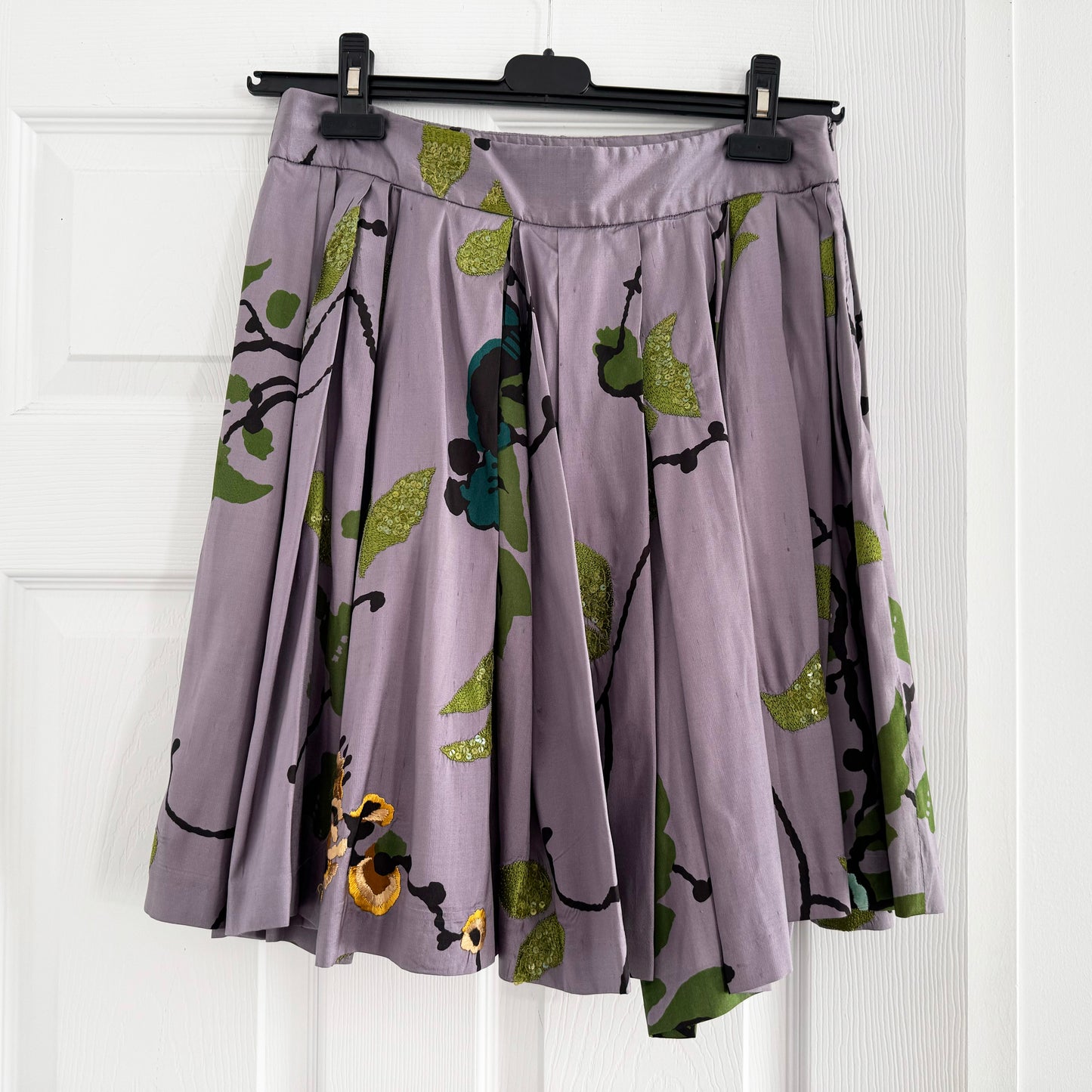 Dries Van Noten embroidered silk Skirt in Purple, size 40FR (fits like US size 6 ish)