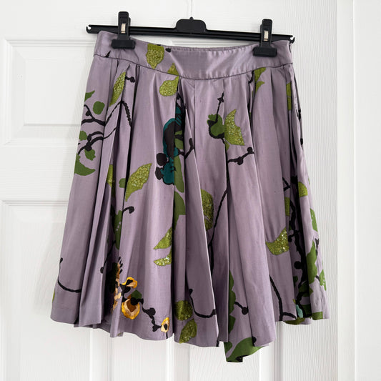 Dries Van Noten embroidered silk Skirt in Purple, size 40FR (fits like US size 6 ish)