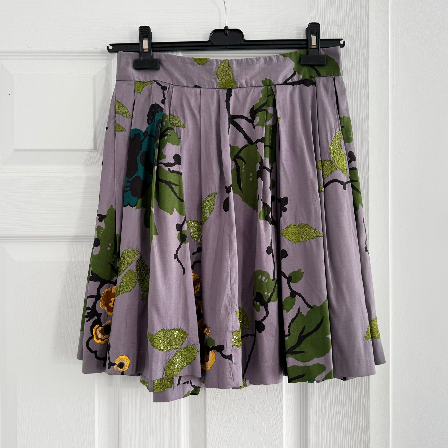 Dries Van Noten embroidered silk Skirt in Purple, size 40FR (fits like US size 6 ish)