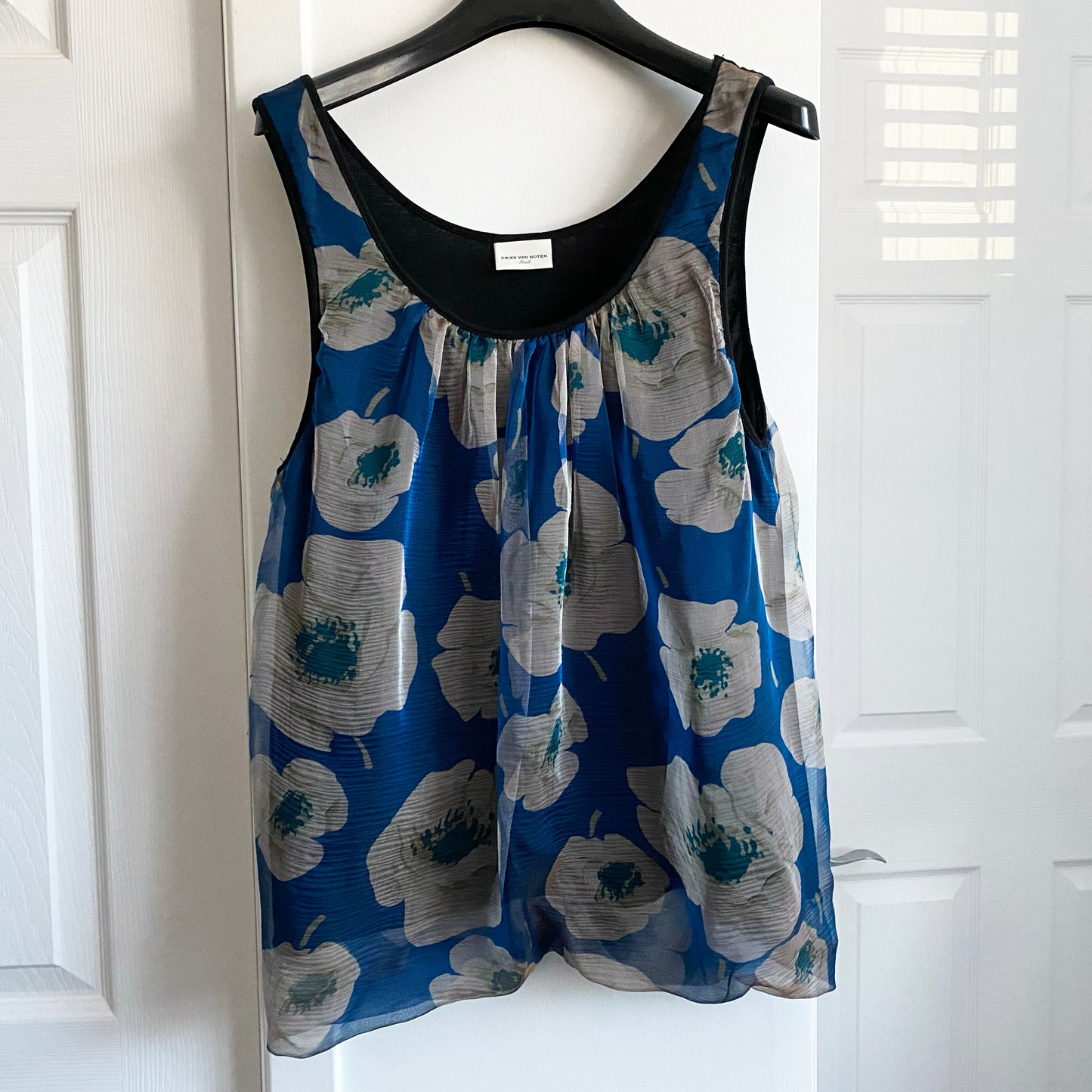 Dries Van Noten blue Floral print sleeveless top, size small