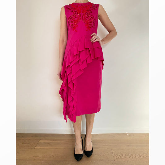 Dries Van Noten Pink Cotton Embroidered Dress, size Small