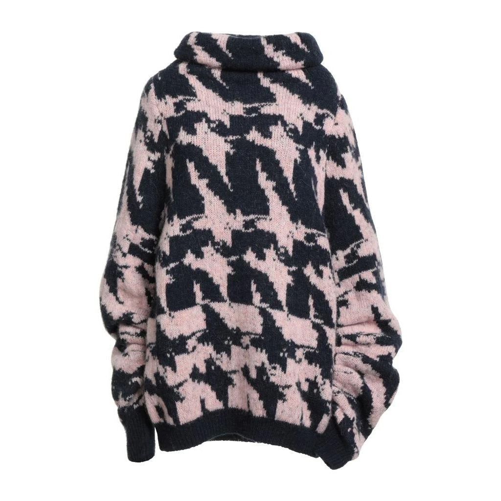 Dries Van Noten "Taiga" Printed Turtleneck in Pink/Navy, size Small