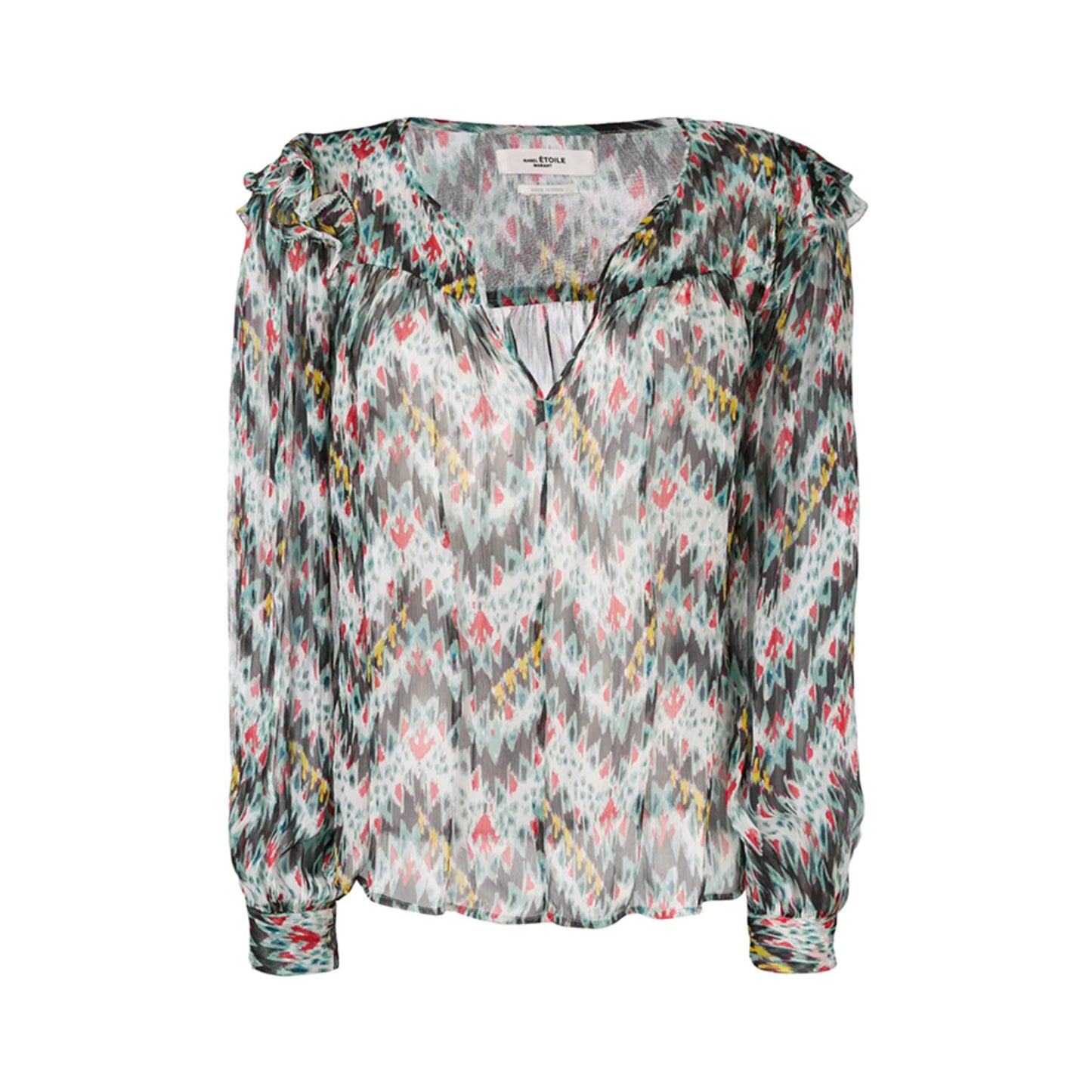 Isabel Marant Etoile Turqouise Ikta Print Silk Chemisier à manches longues, taille 44