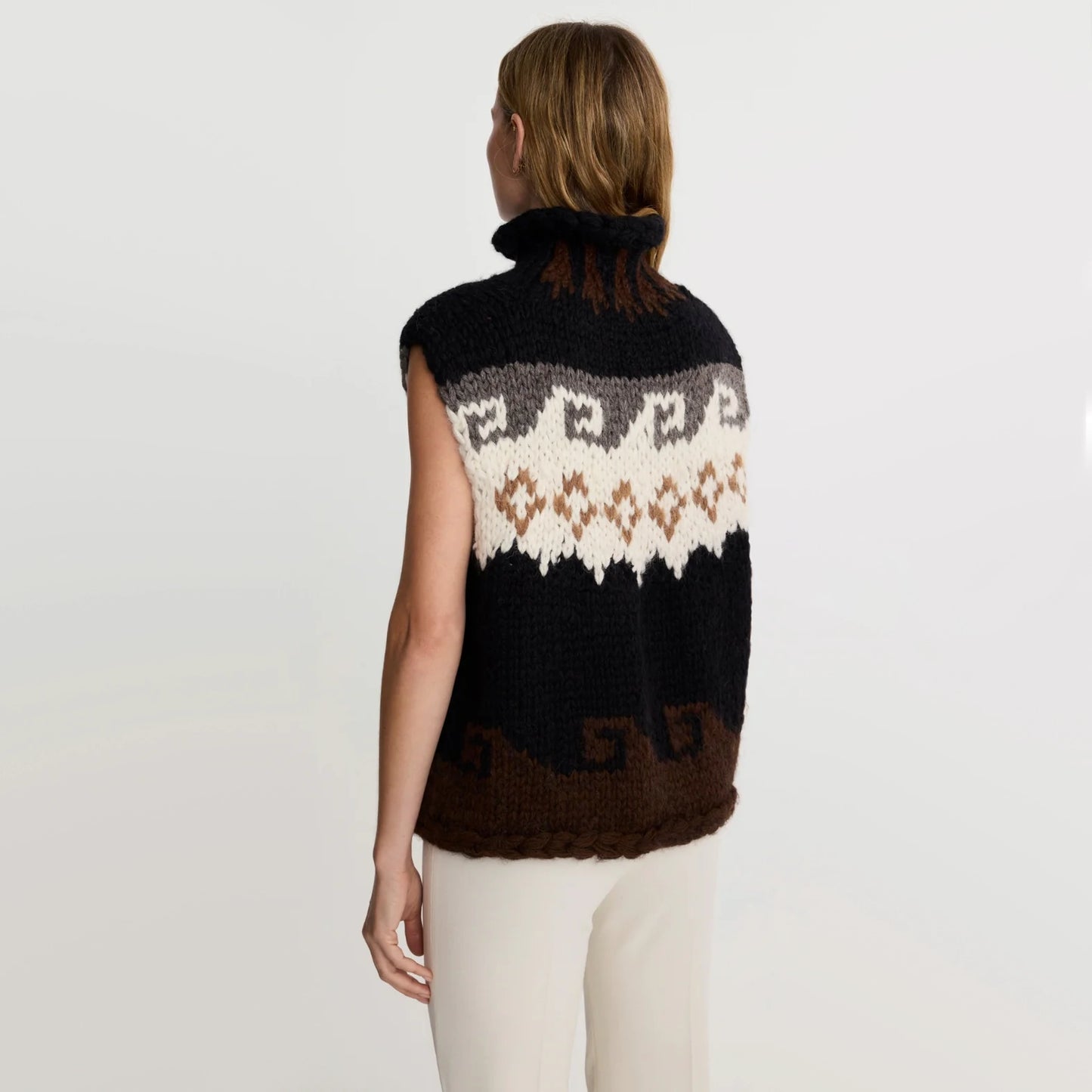 Smythe x Augden Handknit Sleeveless Turtleneck in Black Fair Isle, size Small