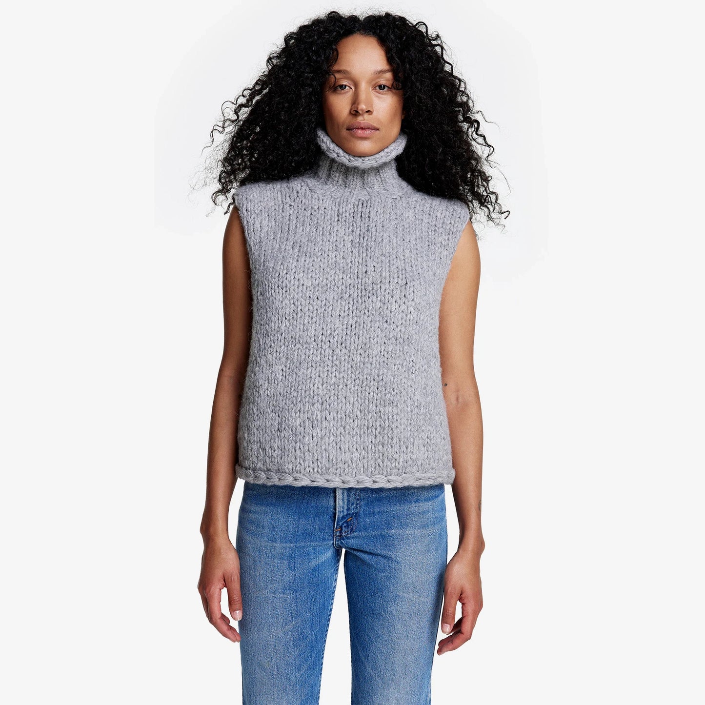 Smythe x Augden Handknit Sleeveless Turtleneck in Grey, size Medium