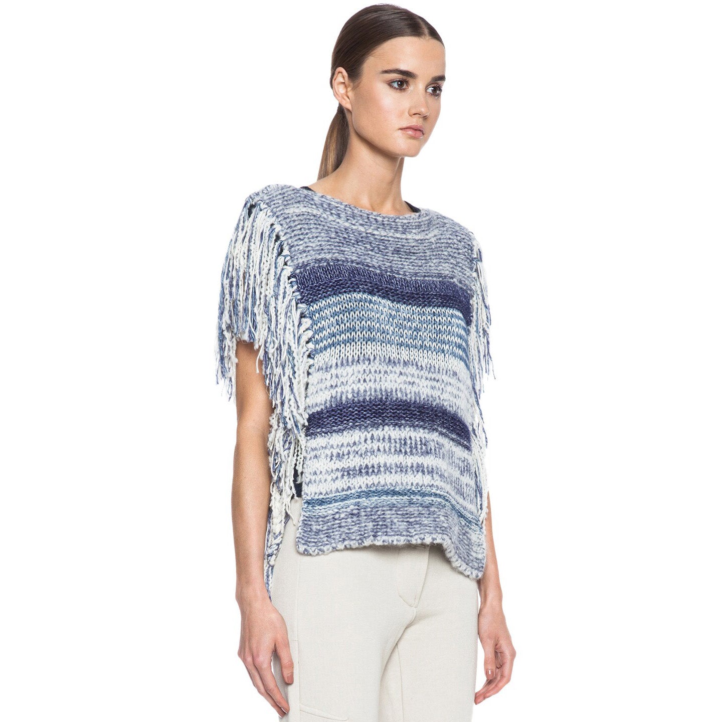 Isabel Marant Étoile "Peyton" Poncho à franges bleu, taille unique