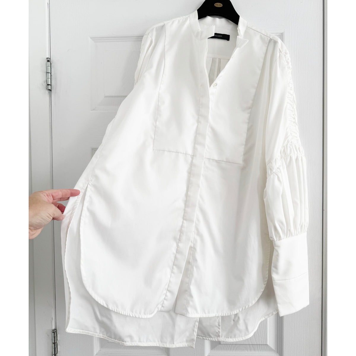 Ellery Poplin Shirt with Gathered Detailing in White, size 6