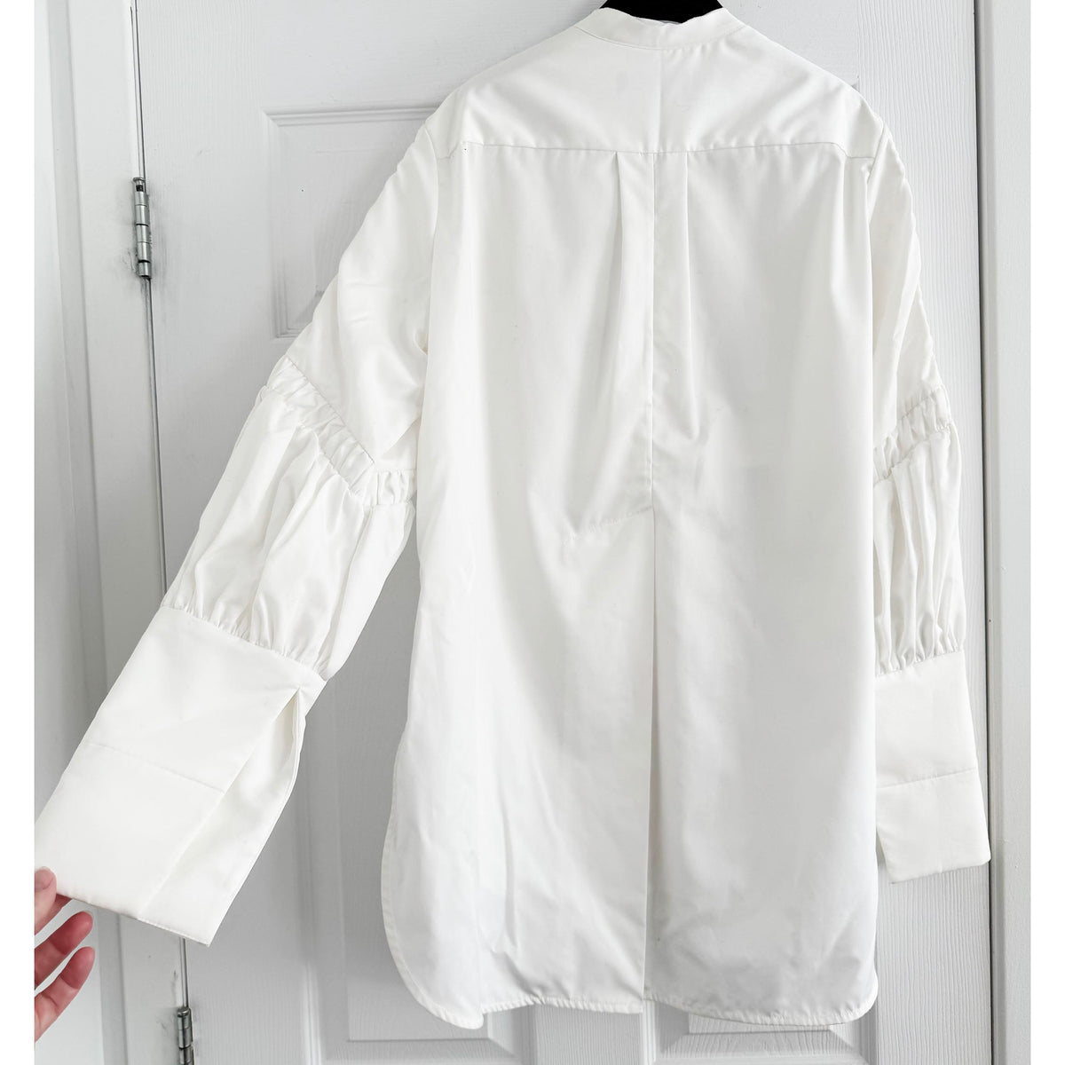 Ellery Poplin Shirt with Gathered Detailing in White, size 6