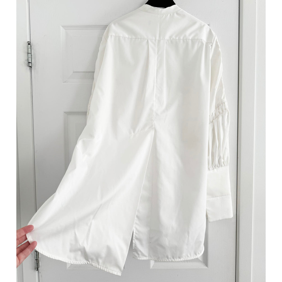 Ellery Poplin Shirt with Gathered Detailing in White, size 6