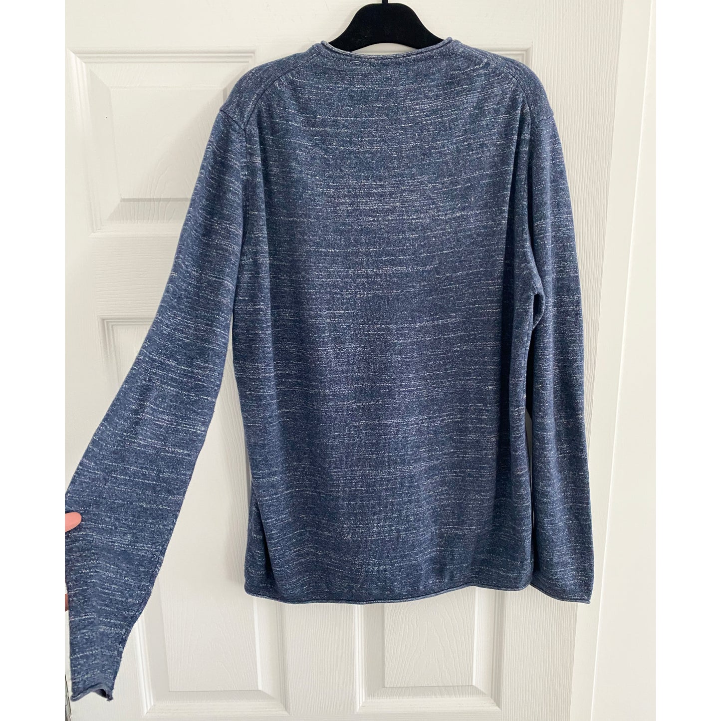 ** MENS ** Emile Lafaurie Heathered Blue V-neck Cotton Knit, size Large