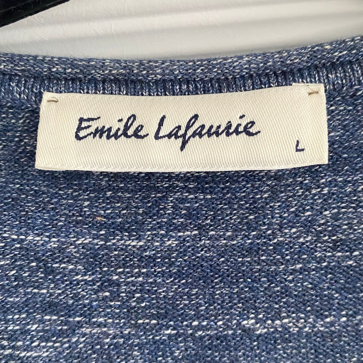 ** MENS ** Emile Lafaurie Heathered Blue V-neck Cotton Knit, size Large