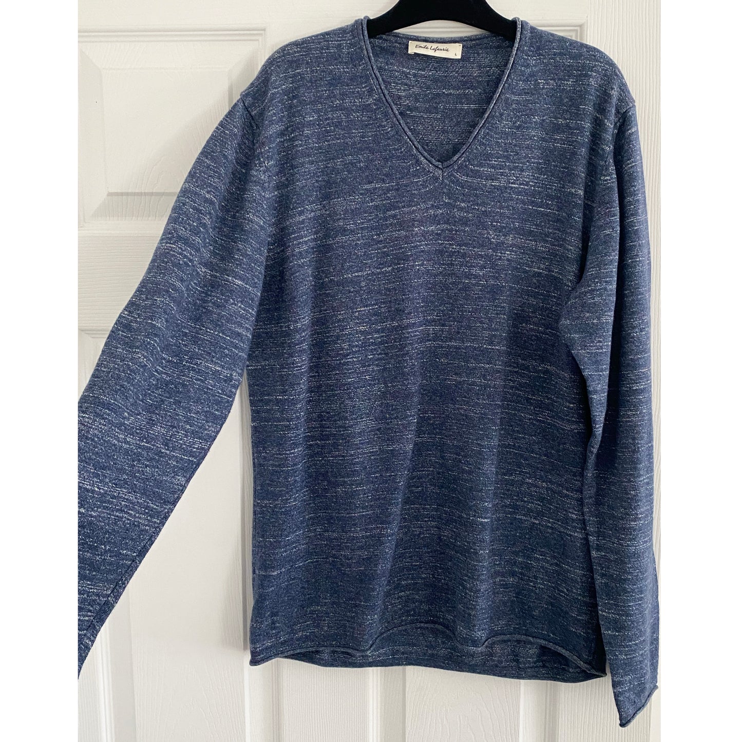 ** MENS ** Emile Lafaurie Heathered Blue V-neck Cotton Knit, size Large