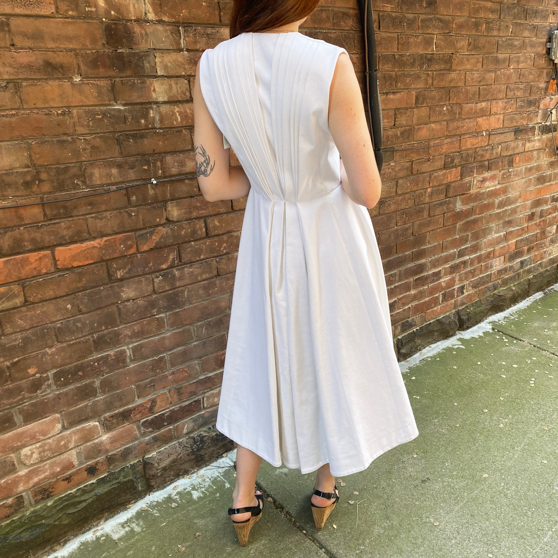 emilia wickstead denim dress Emilia Wickstead Madaline white denim dress with pleated back, size The Sequel Sale