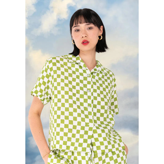 Emma Mulholland on Holiday Checked Linen Shirt in Green, size Small
